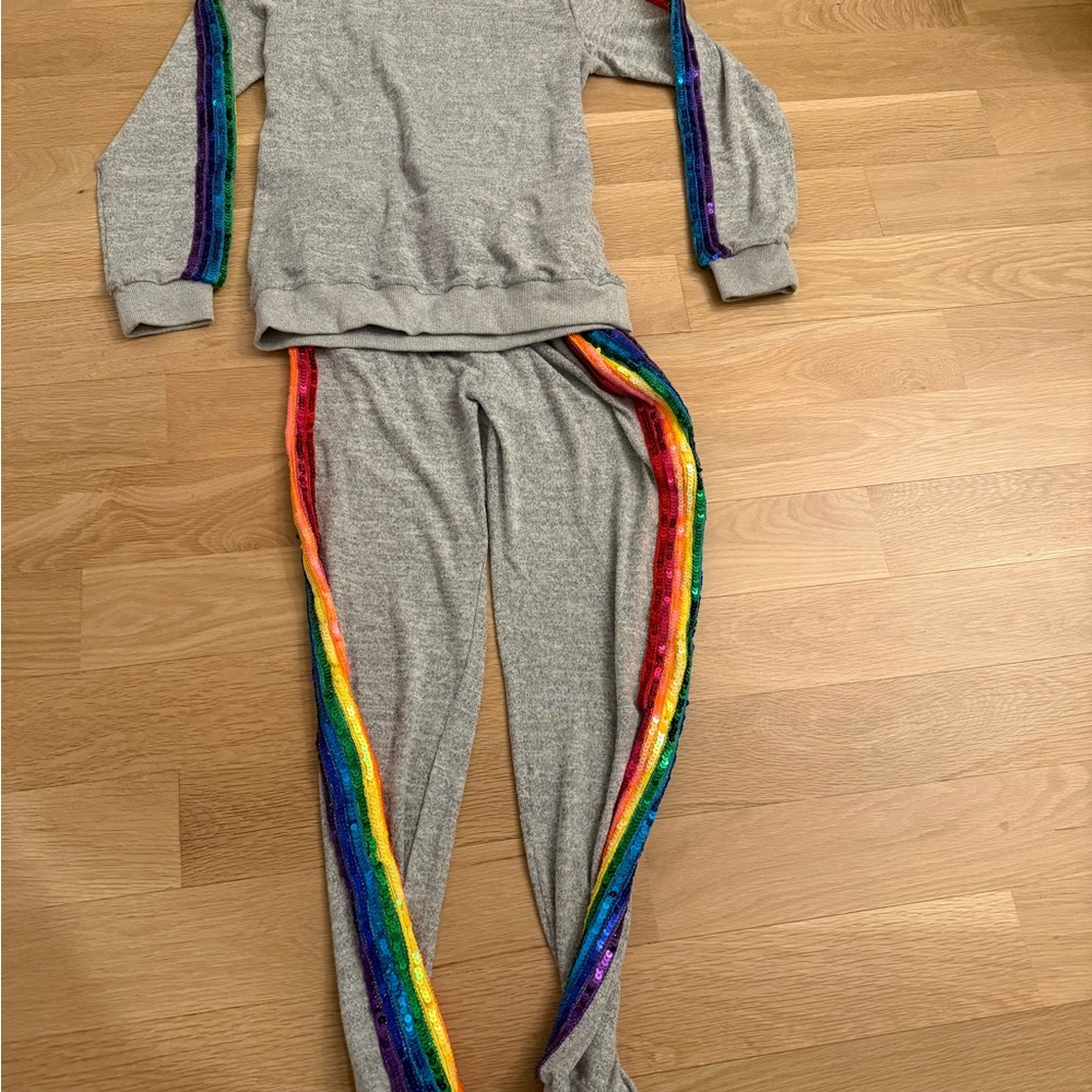 Lola and the Boys Colorful sequin rainbow Striped grey Women's tracksuit medium - Picture 4 of 5